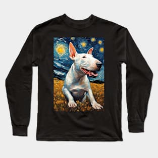 Bull Terrier Dog Breed Painting in a Van Gogh Starry Night Art Style Long Sleeve T-Shirt